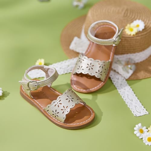 Image of Felix & Flora Toddler Girl Sandals - Little Girl Easter Dress Shoes Lightweight Open Toe Beach Holiday Flats
