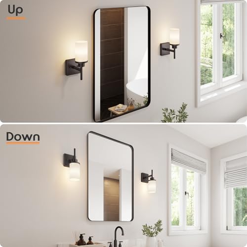 Image of Wall Lights Over Mirror Bathroom Vanity Light Fixtures with White Frosted Glass, Wall Sconce for Porch Hallway Entrance, Oil Rubbed Bronze T001ORB-L1
