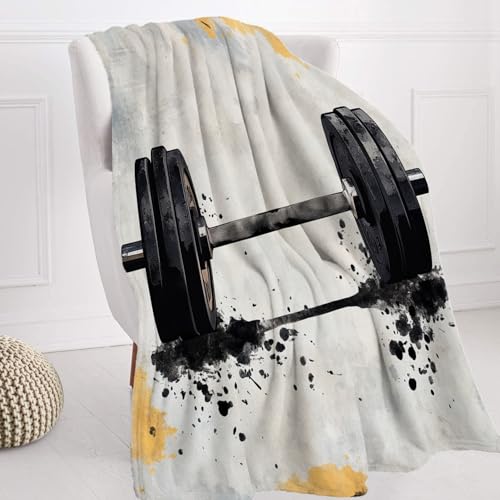BaoNews Fitness Equipment Strength Training Soft Throw Blanket for Couch, Weightlifting Bodybuilding Warm Lightweight Blanket for Bed Washable Camping Office Dorm Room, 150X130Cm