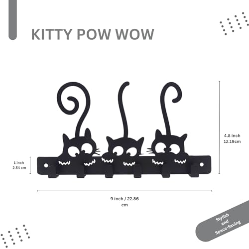 Image of Key Holder for Home, Metal Wall Mounted, 6 Hooks (Cat Duo) | Cat Design, Includes Mounting Screws, For Home Use, 6 Hook Hanger, Metal Construction