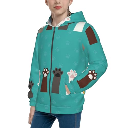 Cute Cat Paw And Dog Kids Pullover Hoodies Boys Zip Up Sweatshirts Girls Athletic Clothes with Pocket - Main Image
