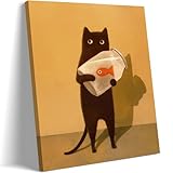 Divertido arte de pared de gato negro, dormitorio