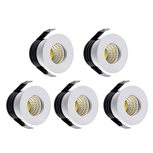 LED Recessed Ceiling Light, Mini 3W 30mm LED Downlight, 85-265V Aluminum Housing Optical Lenses 260-500LM 5PCS Spotlight for Jewelry Showcase Cabinet (White Light Source)