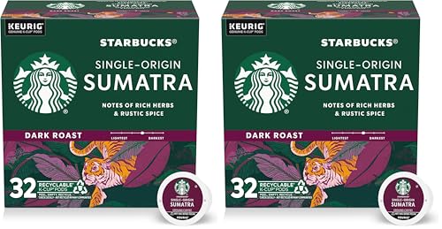 Image of Starbucks K-Cup Coffee Pods, Dark Roast Coffee, Sumatra, 100% Arabica, 1 box (32 pods) (Pack of 2)