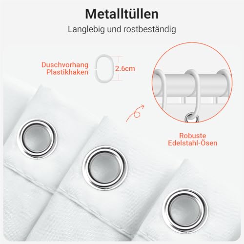 Lerores Shower Curtain, 100 x 200 cm, Flowers, Weighted Hem, Anti-Mould Textile, Water-Repellent - Image 3