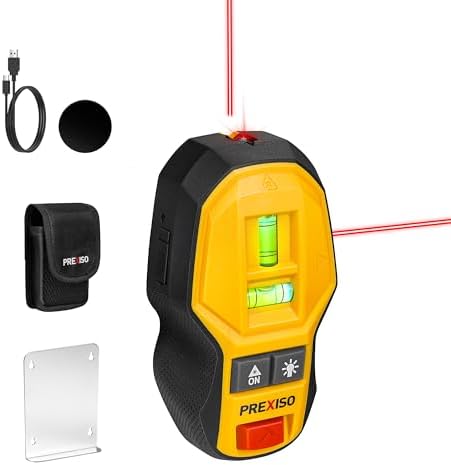 PREXISO 2-in-1 Rechargeable Cross Line Laser Level with Magnetic Stud Finder, Compact Line Lasers with LED Bubble Vials for Accurate Marking, Stud Detector Wall Scanners for Hanging Frames & Pictures