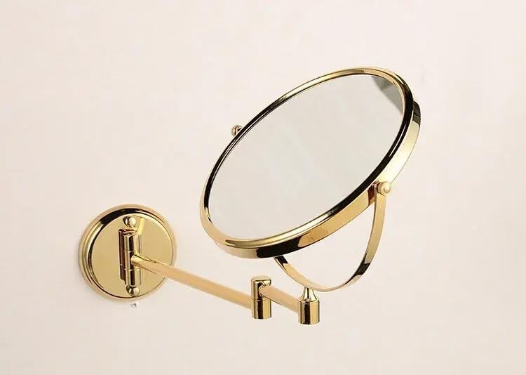 Image of Brass Dual Side Round Mirror for Bathroom 360 Swivel with Zoom View | Magnifying Shaving Makeup Vanity Mirror Wall Mounted (Gold)