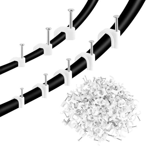 800 Piezas Grapas Cable Pared, Pegar Cables Pared Redondas/Cuadradas, 4mm, 5mm, 6mm, 8mm, 10mm Grapas Para Cables Pared, Soporte para Cables con Clavo para Cables de Red