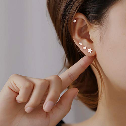 Dtja 3 Pairs Tiny Flower Stud Earrings Sterling Silver Set for Women Girls Cute Cartilage 20g Studs Tragus Post Pin Hypoallergenic Piercing Body Jewelry Christmas Valentine's Birthday Gifts4