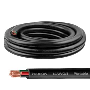 10ft 12/4 12 AWG Portable Power Cable (4 Conductor) - SOOW 600V 12 Gauge Electric Wire for Motor Leads, Portable Lights, Battery Chargers and Machinery - 4 Conductor - 10 Feet Electrical Cord