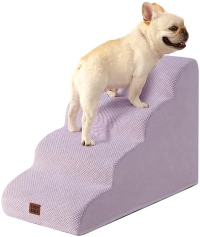 EHEYCIGA Hundetreppe für Kleine Hunde 50 cm Hoch, 4 Stufen, Helllila | Gelenkschonende Haustiertreppe für Sofa & Bett, Hochdichter Schaumstoff, Rutschfester Boden, Abnehmbarer & Wa
