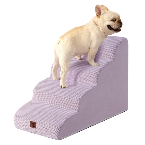 EHEYCIGA Scaletta per Cani 4 Gradini Altezza 50 cm, Scala Cane Piccoli e Gatti per Salire su Letto e Divano-Antiscivolo in Spugna con Rivestimento Rimovibile e Lavabile, Lilla