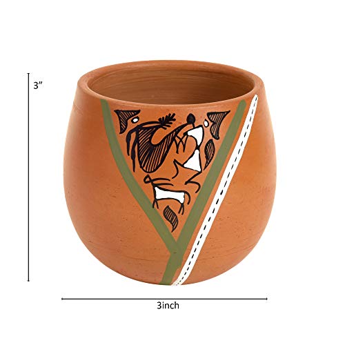 Image of AAKRITI ART CREATIONS Knosh-K Earthen Kullads with Tribal Motifs Set of 6 | kullad Set | Multipurpose Utility Cups | Warli Art Terracotta kullads | Matte Finish, Terracotta Cup