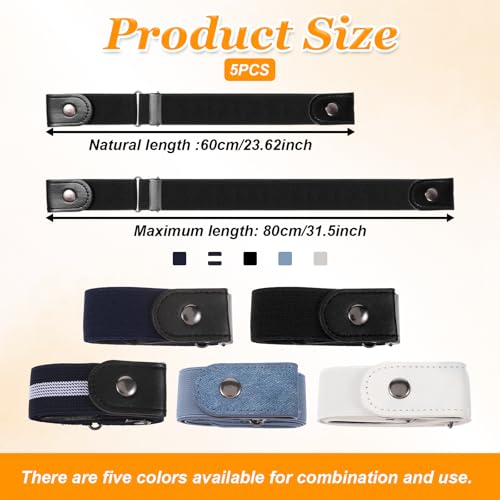 5 Pack No Buckle Invisible Stretch Belt, Comfortable Buckle-Free Elastic Belts for Women Invisible Belt Stretch Belts for Men Jeans Pants2