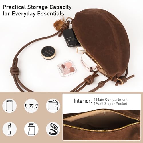 Image of Small Suede Dumpling Crossbody Bag for Women, Hobo Shoulder Purse with Cute Baseball Charms & Adjustable Strap