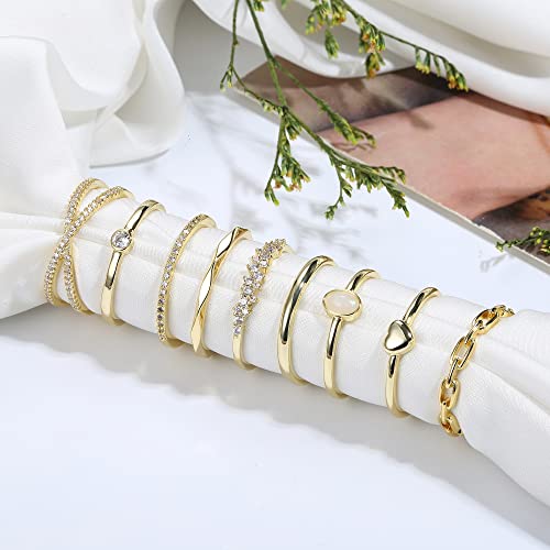 14K Gold Plate Stacking Rings for Women Stackable Knuckle Rings Set CZ Heart Rings Simple Stacking Band Ring Dainty Wedding Gold Ring Comfort Fit Size 6-114