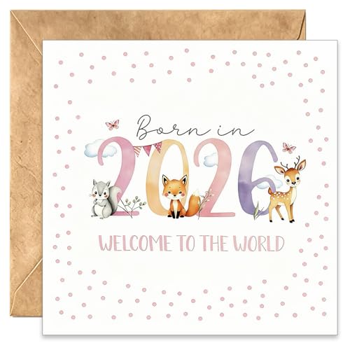 Virelle New Baby Card for Girl Welcome to the World Newborn Card Born in 2026 Baby Girl Card with Smooth 300gsm Paper Congratulation Baby Gift for Granddaughter Niece