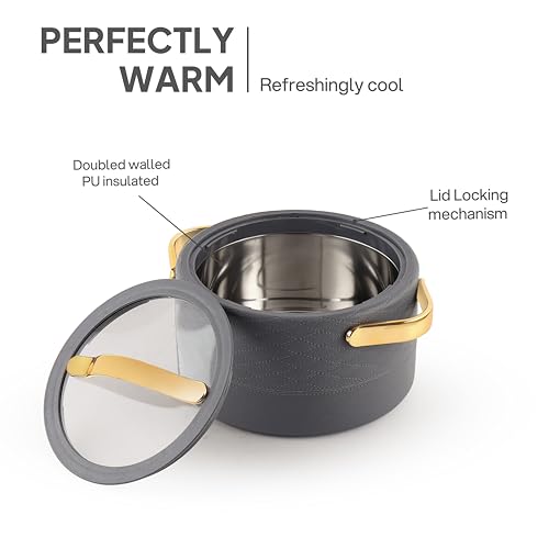 Image of CELLO Velvetto Deluxe 2500 Insulated Casserole Hot Box for Kitchen 2500 ml, Grey | Airtight See Through Lid Hot Pot Case Keeps Food Hot & Warm for Long Hours, Casserole Set for Roti, Rice & Biryani