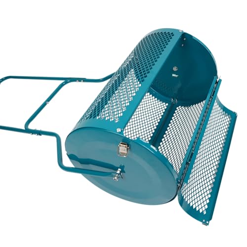 Sillar Rozrzutnik Kompostu 75 l, Rozrzutnik Nawozu Metalowy do Trawników z Walcem Siatkowym 40 x 60 cm, Rozrzutnik Ogrodowy do Kompostu, Torfu, Nawozów Organicznych i Piasku, Wózek z Uchwytem