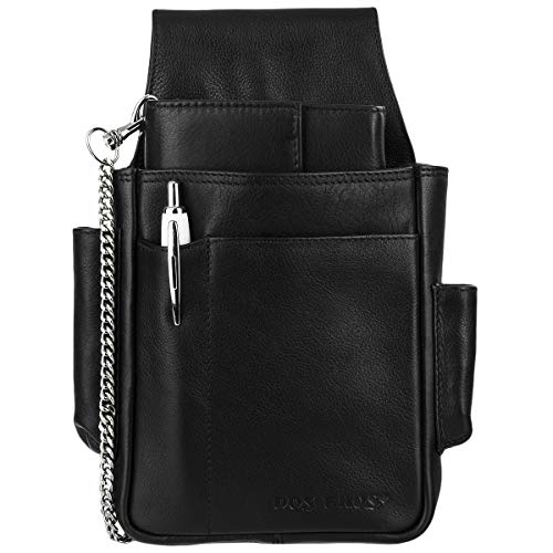 Preisvergleich Produktbild Dos Bros Nappa Premium Profi Leder Kellnerbörse Kellnerportemonnaie Taxibörse + Kellnerholster Lederholster Holster Kellnerhalfter Kellnertasche Set mit Kette DB-034-99 schwarz