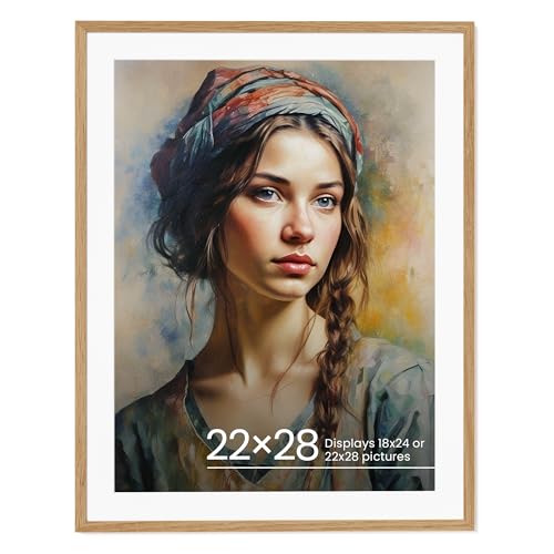 Vivelove 22x28 Oak Wood Poster Frame for Wall with Real Glass, 18x24 Matted Frame for 22x28 Picture, Natural Wooden Picture Frames for Wall Art Photo and Print,Picture Tabletop & Wall Decoration