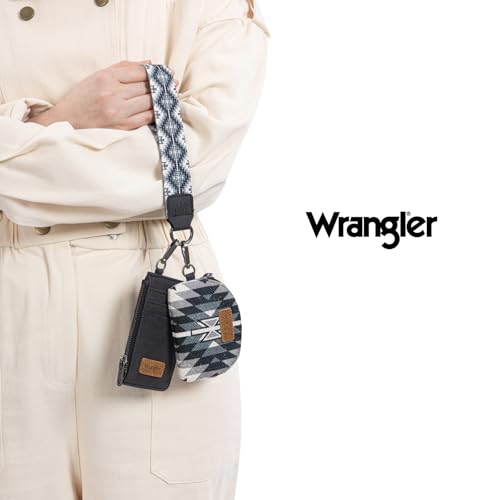 Image of Wrangler Western Aztec Keychain Wristlet Wallets for Women Dual Pouch Wristlet Portable Credit Card Holder Wallet with Zipper Pocket WG2213-W0051BK