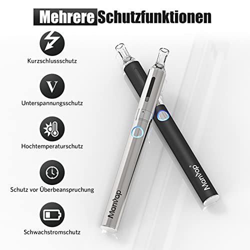 Manvap E Zigarette Starterset,E Shisha Doppelset: 2x 1100mAh+ 8x10ml E Liquid+5x Extra Verdampferköpfe,0,0mg Nikotin – Bild 6