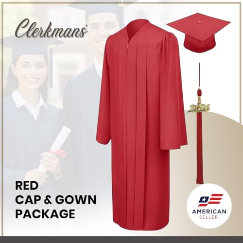 Image of CLERKMANS Unisex Matte Graduation Cap Gown Tassel Package, High School and University