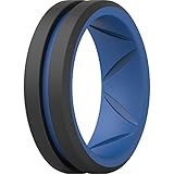 ThunderFit Silicone Wedding Rings for Men - Bevelled 2Layer Mid Line - 8.2mm Wide 2.5mm Thick(Dark Blue H-Black - Size 8.5-9 (18.9mm))