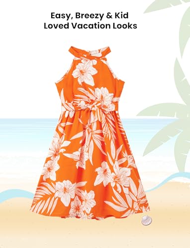 Image of PATPAT Family Hawaiian Matching Outfits - Mommy and Me Vacation Outfits | Halter Sundresses and Button Down Shirts,Caribbean Vacation Summer Tropical Outfits,Hawaiian Boho Tropical Floral Printed