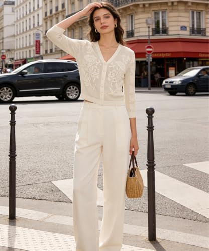 Image of Belle Poque Womens Summer Cropped Cardigan Sweaters Lightweight Crochet Bolero Shrugs 3 /4 Sleeve Button Down V Neck Cardigans