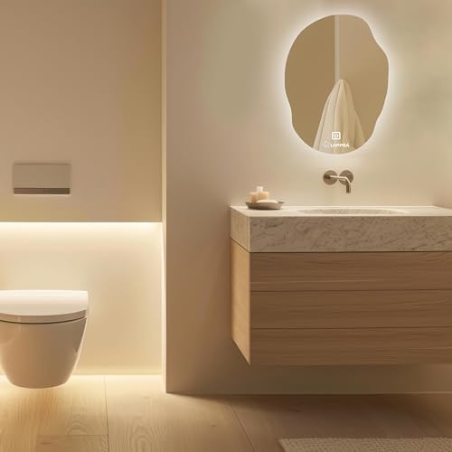 Image of Glass Led Bathroom Oval Mirror with 3-Color Light (Warm, White, Natural) 18 X 24 Inch, Led Bathroom Vanity Mirror for Wall with Front and Backlit, Smart LED Design