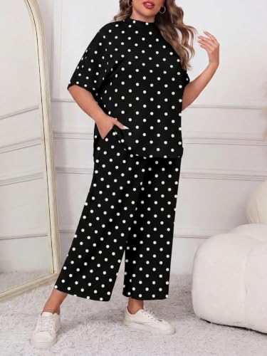 Image of Women's Plus Size 2 Piece Outfits Batwing Sleeve Top Wide Leg Lounge Set | Crew neck top, Cozy 2 piece lounge set, Casual