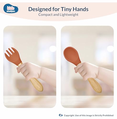 Image of Kids Station 3 Piece BPA-Free Silicone Baby Feeding Set - Baby Plate - Spoon and Bowl - Make Mealtime Fun - Microwave Safe - Unbreakable Eco-Friendly - Organic & Natural (Plate (Set of 3), Orange)