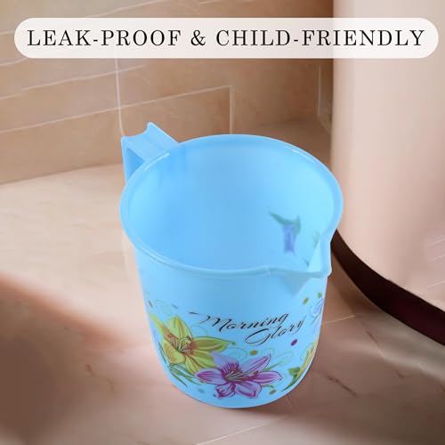 Image of Heart Home (Set of 4) Bathroom Bucket & Mug Set | Bath Combo Set for Hotels, Laundry, Dorms (Each 1 Pieces) Bucket-18 L & Mug-500 ml Bathing Set | Bathroom Accessories Set | Blue & Pink