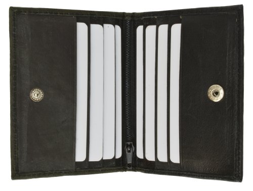 MARSHAL 100% Leather Bi-fold Credit Card Holder Black #75