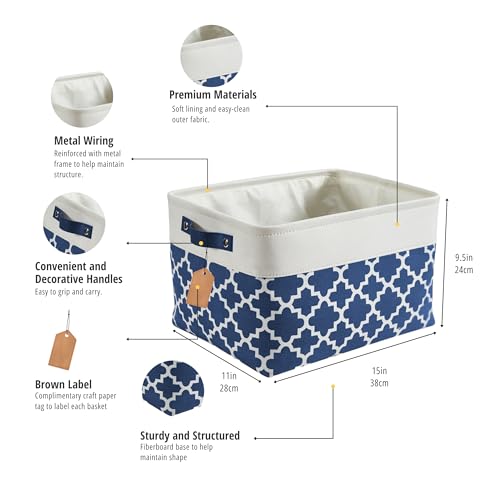 Image of DECOMOMO Foldable Storage Bin | Collapsible Sturdy Cationic Fabric Storage Basket Cube W /Handles (Navy Blue Pattern, Large - 15 x 11 x 9.5-3 Pack)