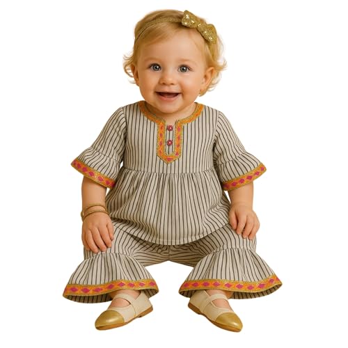Image of A.T.U.N. (ALL THINGS UBER NICE) Baby Girls Cotton Kurti and Sharara Set | Soft & Breathable Traditional Stylish Clothing Set for Kids