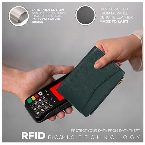 Image of Oak Leathers Leather Wallet For Women - Small RFID Coin Purse Credit Card & ID Holder for Ladies, Gift for Women's, Bifold Wallets (Nappa Dark Green)