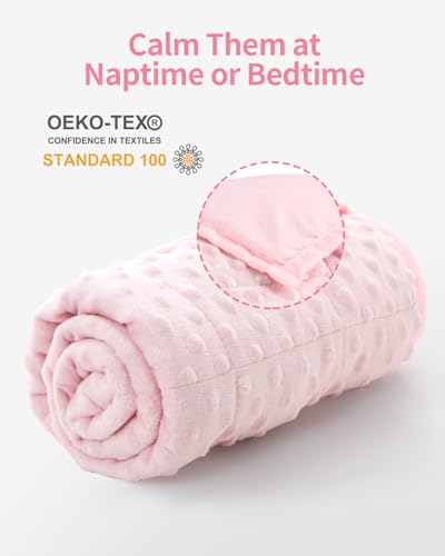 Image of Mr. Sandman Weighted Blanket 3LBS 36 x 48 Inches, Minky Dots Heavy Blanket with Glass Beads, Soft and Cooling for School and Home, Pink