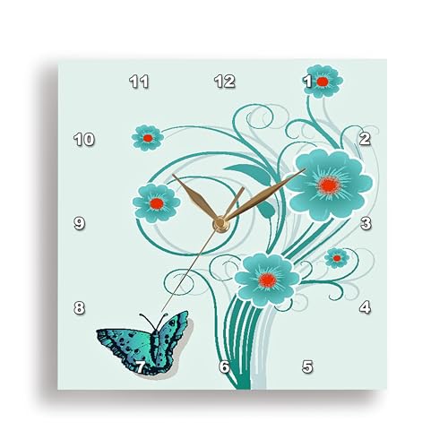 Reloj de pared 3dRose 15x15 pulgadas con flores y mariposa miniatura 2