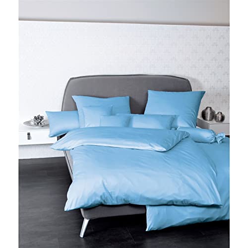 Bettwäsche JANINE Colors 31001 in Gr 135x200 155x220 oder 200x200 cm 100% Baumwolle Gr B L 135 cm x 200 cm 1 St B L 80 cm x 80 cm (1 St) Mako-Satin B L 80 cm x 80 cm blau (hellblau) feinfädige uni Bettwäsche für alle Jahreszeiten Markenreißverschluss