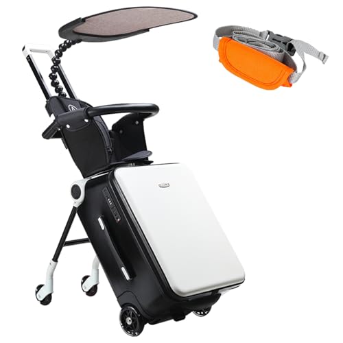 LemoHome Expandable Luggage with Spinner Wheels,Large Suitcases with Child Seat Design,Hard Luggage for Women and Men,20 inch Hardside Carry on Luggage for Travel (black and white visor)