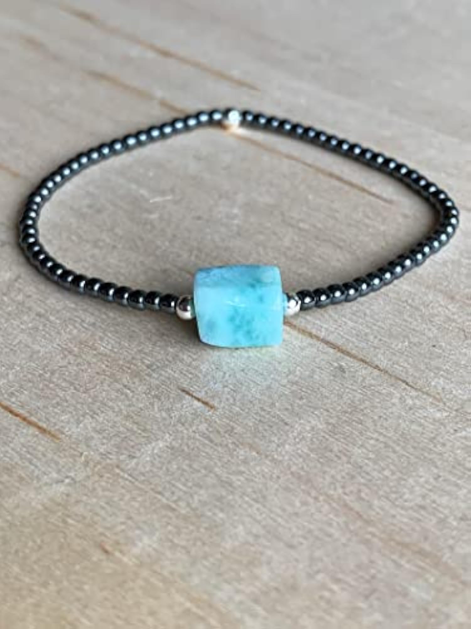 Hematite & Larimar 2-10mm Bracelet, Unisex Healing Gift