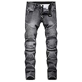 【Material】 Los jeans de motocicleta están hechos de una mezcla de algodón de alta calidad y telas elásticas de spandex, alto estiramiento para una máxima comodidad y flexibilidad, lo suficientemente duraderas para su uso diario.(No incluye cinturón)