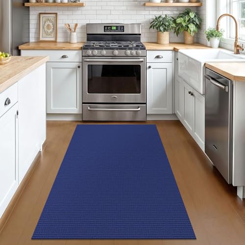 KOZYFLY Rugs for Entryway 3x5 ft Washable Area Rug Non Slip Rubber Backed Entry Rug Woven Indoor Door Mat Cotton Kitchen Rugs Floor Carpet for Entryway, Foyer, Backdoor, Royal Blue/Navy