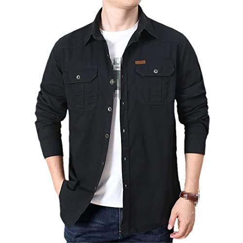 Chemise d'affaires solide noire homme à grandes poches pratiques