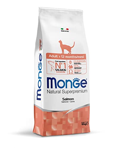 Monge Natural Superpremium Monoprotein ADULT SALMON, cibo secco per gatti adulti (alimento a base di salmone, acidi grassi omega-3, senza coloranti aggiunti, 10 kg).