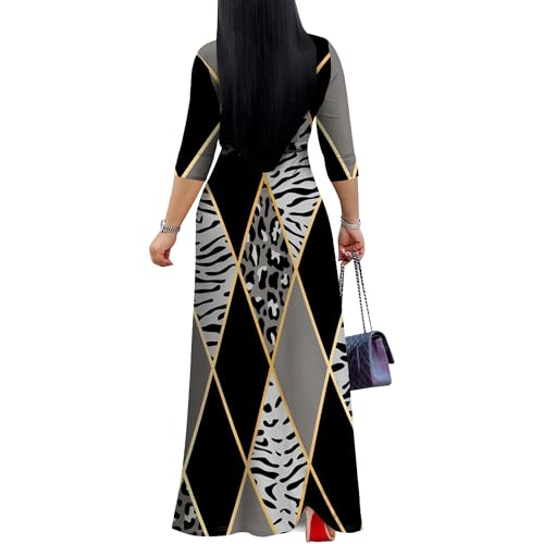 Image of PinkPatty Women's Print Maxi Dresses 3 /4 Sleeve Flowy Long Dress V Neck Wrap Tie Waist Sundress