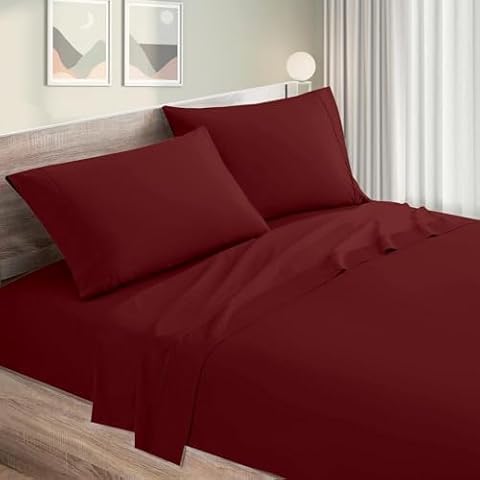 Mattress-Homes King Size Sheet Set - 4 Piece Bedding - Brushed Microfiber - Extra Soft, Cooling Bed Sheets - Deep Pocket up to 16" - Wrinkle, Fade, Stain Resistant (King, Burgundy) Cover